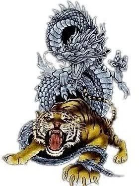 white tribal dragon tiger tattoo