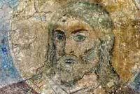 Detail from 'Prophet Samuel,' a pigment on plaster fresco at the Kiev, Russia Golden Domed Monastery.