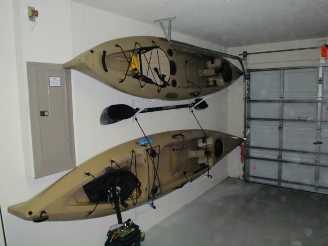 noodles on the shelf brackets where the kayaks are sitting on thier 
