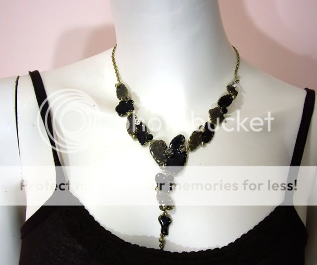 Black Enamel Jet Crystal Dangle Necklace Earrings Set  
