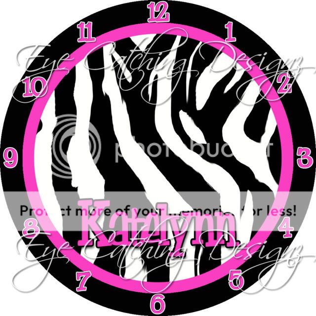 Zebra Print Pink Personalized Wall Clock Decor  